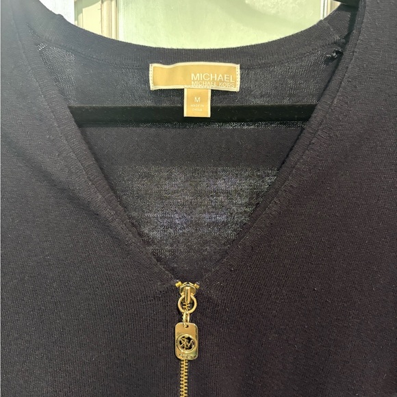 Michael Kors Navy Blue Cardigan Lightweight‎ Knit Gold Zipper - Picture 4 of 5